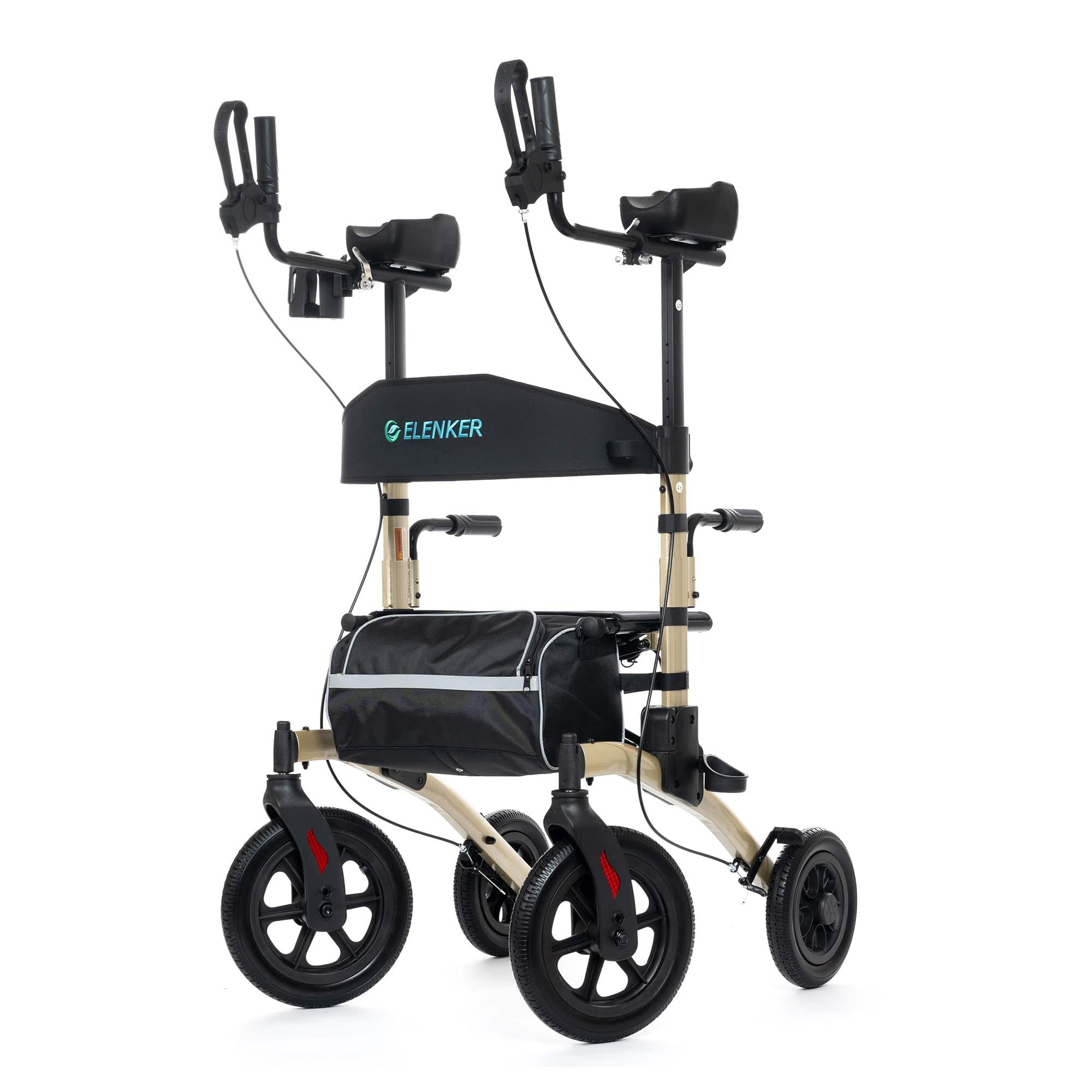 ELENKER Upright Rollator Walker with Mesh Seat & 12” Wheels for