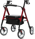 ELENKER® 9219 Heavy Duty Rollator Walker with Extra Wide Padded Seat, Bariatric Rolling Walker, 10" Wheels, Supports up to 500lbs, Fully Adjustment Frame for Seniors Red