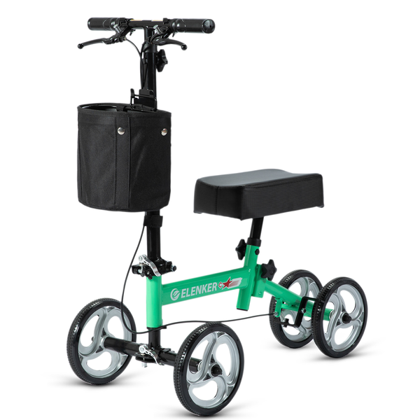ELENKER® YF-9003B Knee Scooter with Basket Dual Braking System for Ankle and Foot Injured Green Refurbished