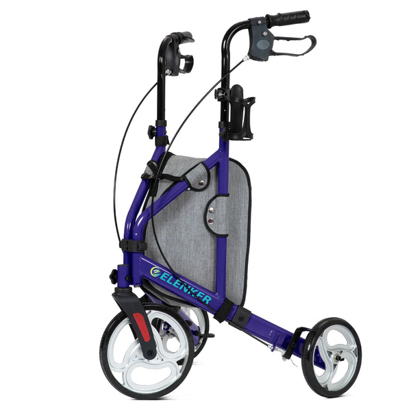 ELENKER YF-9006 3 Wheel Rollator Walker for Seniors, Three Wheeled Mobility Aid with 10” Wheels and Zipper Storage Pouch, Foldable, Narrow for Small & Tight Spaces NEW