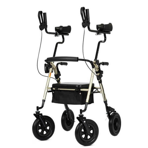 HFK-9236T4 ELENKER® Upright Rollator Walker, Stand Up Rolling Walker with 10’’Big PU Wheels and Adjustable Padded Armrests for Seniors from 4’8”to 6'4” Champagne Refurbished