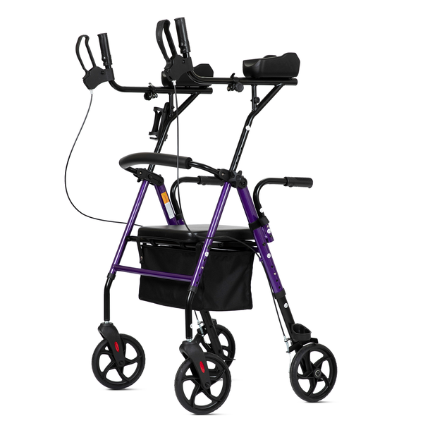 MT-8151 ELENKER® Upright Rollator Walker Tall Stand Up Rolling Walker & Walking Aid with PU Foam Seat and Oversize Storage Basket for Seniors from 4’8” to 6'4”  Purple