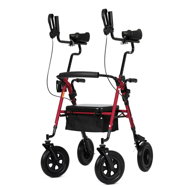 HFK-9236T4 ELENKER® Upright Rollator Walker, Stand Up Rolling Walker with 10’’Big PU Wheels and Adjustable Padded Armrests for Seniors from 4’8”to 6'4” Red Refurbished