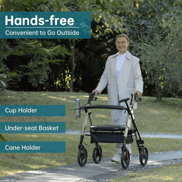 YF-9007A Dual-Brake Heavy Duty Rollator Walker 10" wheels