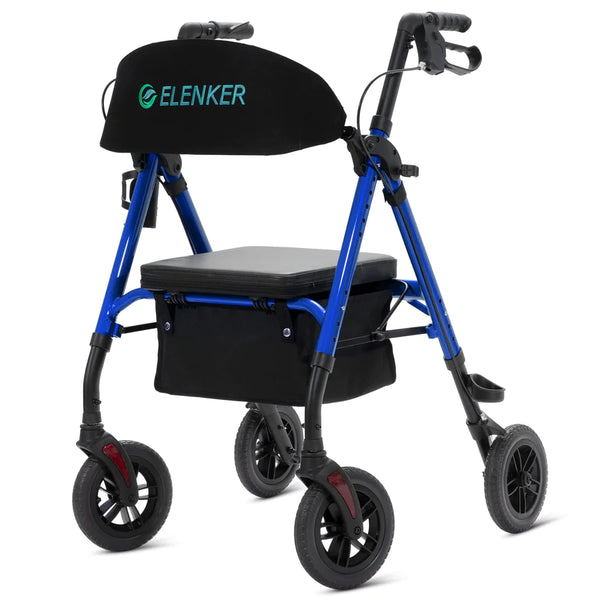 ELENKER® KLD-9218 All-Terrain Rollator Walker with 8” Non-Pneumatic Wheels Sponge Padded Seat and Backrest Fully Adjustment Frame for Seniors  NEW