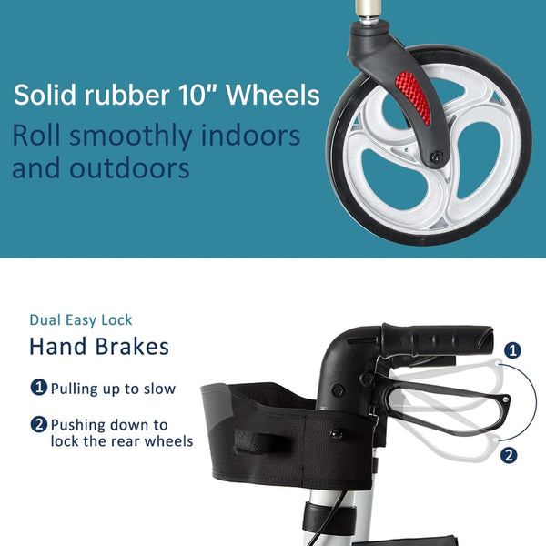 HFK-9211 Dual-Brake Shock-Absorbing Rollator Walker 10" Wheels