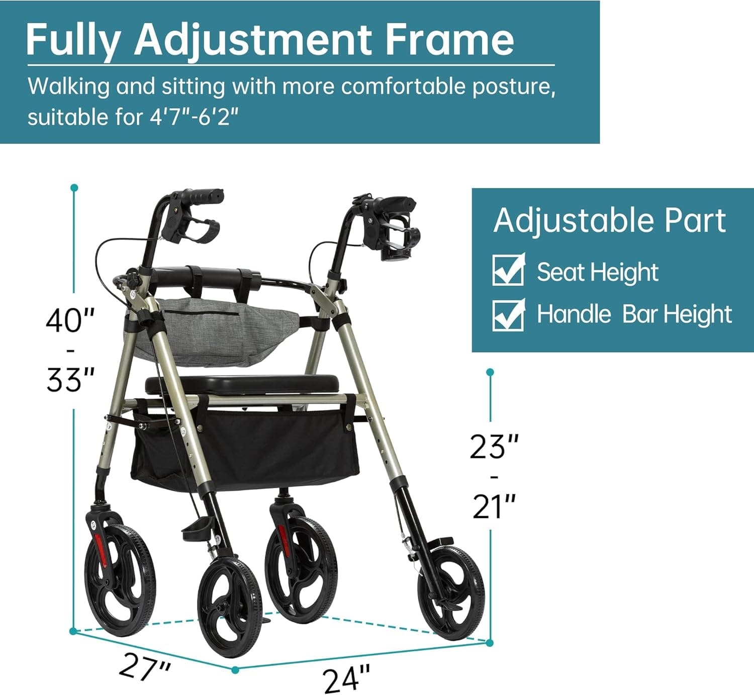 YF-9007C Dual-Brake Rollator Walker 10