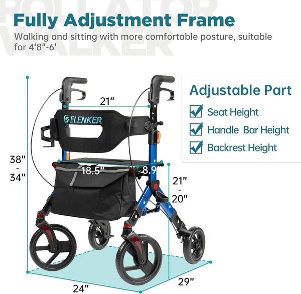 KLD-9315 All-Terrain Rollator Walker 10” Wheels