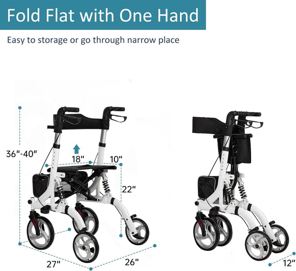 HFK-9211 Dual-Brake Shock-Absorbing Rollator Walker 10" Wheels