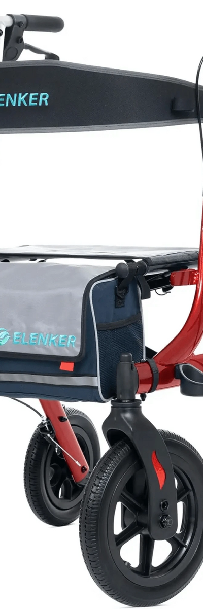 Elenker HFK-9210KDB Dual-Brake All Terrain Rollator Walker with Seat and 12" Wheels