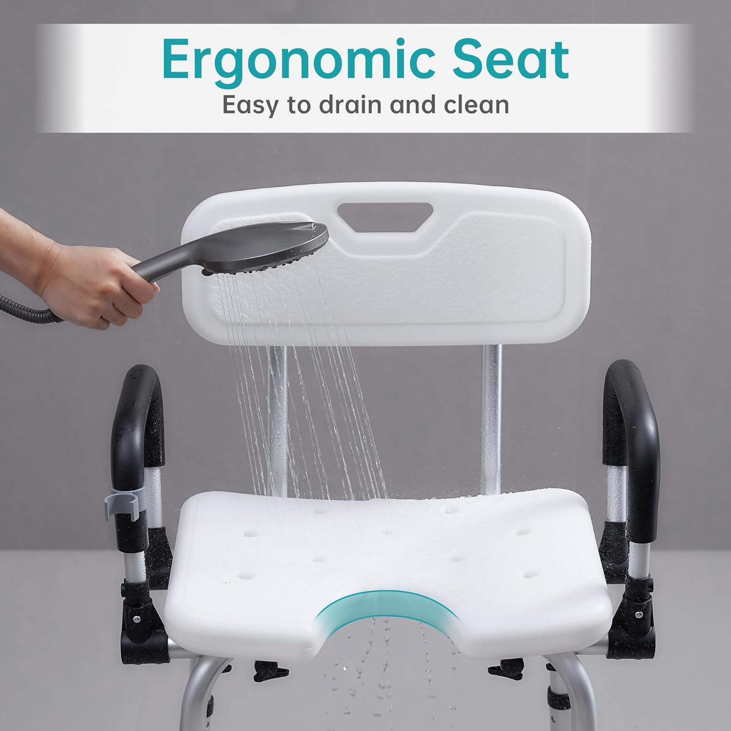 ELENKER Shower Chair with Cutout Seat, Medical Shower Seat Bath