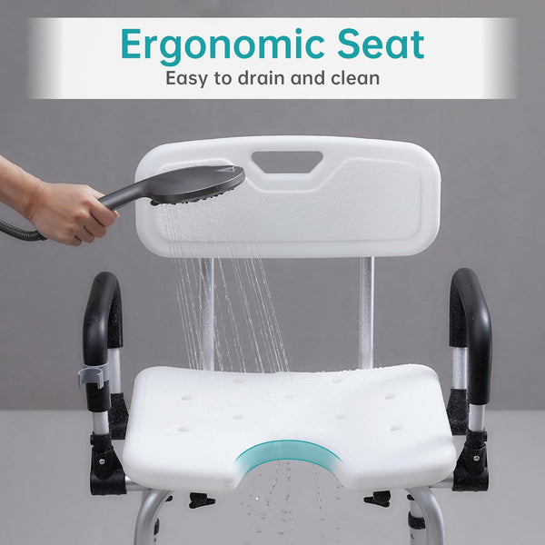 ELENKER Shower Chair with Cutout Seat, Medical Shower Seat Bath Chair with Large Non-Slip Tips and Flip-up Armrests for Elderly, Disabled and Pregnant Women NEW