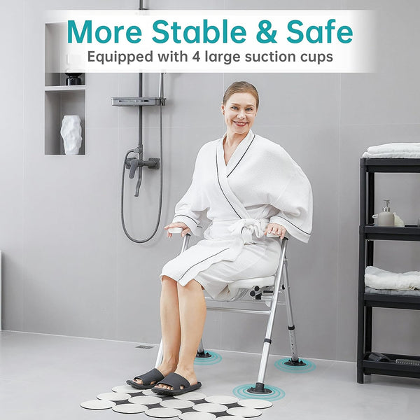 ELENKER Folding Shower Chair, Fodable Shower Seat Bath Chair with Large Suction Cups and U-Shaped Seat for Easy Cleaning new
