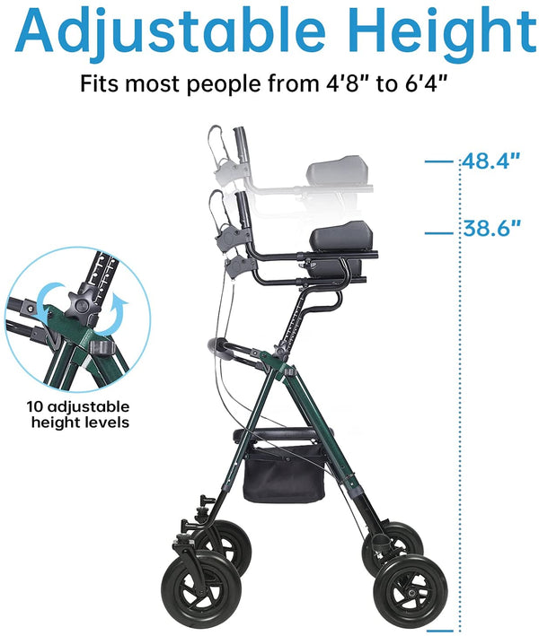 HFK-9236T4 ELENKER® Upright Rollator Walker, Stand Up Rolling Walker with 10’’Big PU Wheels and Adjustable Padded Armrests for Seniors from 4’8”to 6'4” Green Refurbished