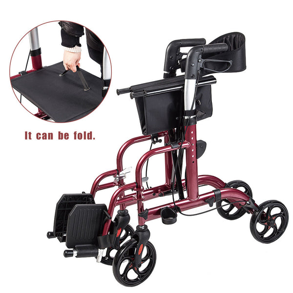 HFK-9213 Medical Transport Chair, Foldable Rollator Walker with Detachable Footrests by Elenker® freeshipping - Elenker