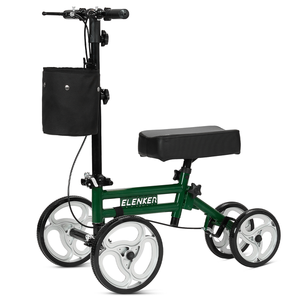 ELENKER® YF-9005B Adjustable Steerable Knee Scooter for Foot Injuries Ankles Surgery Medical Knee Walker Crutches Alternative Green