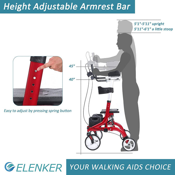 HFK-9211B  ELENKER® Upright Rollator Walker Stand Up Rollator Walker with Shock Absorber Red Refurbished