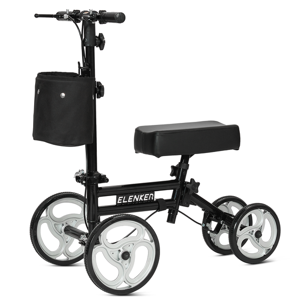 ELENKER® YF-9005B Adjustable Steerable Knee Scooter for Foot Injuries Ankles Surgery Medical Knee Walker Crutches Alternative Black