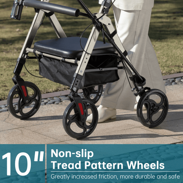 YF-9007A Dual-Brake Heavy Duty Rollator Walker 10" wheels