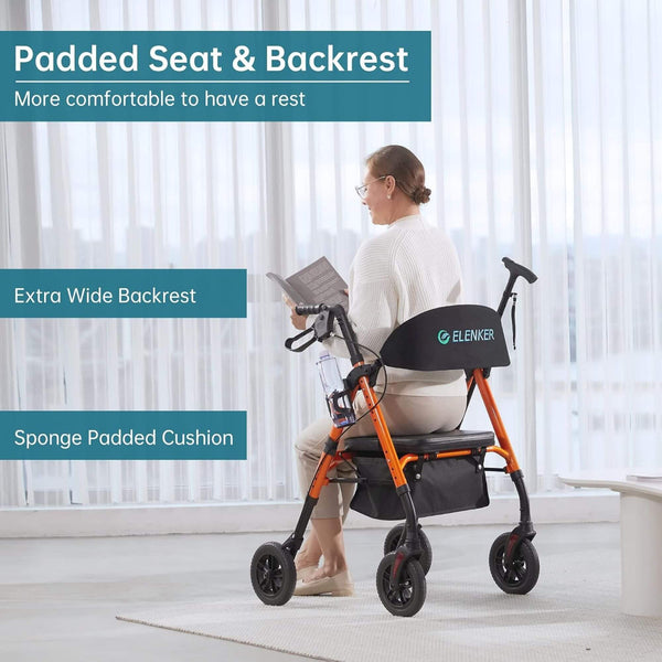 KLD-9218 Dual-Brake All Terrain Rollator Walker with Seat and 8" Wheels
