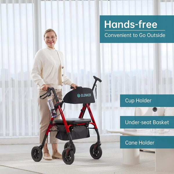 KLD-9218 Dual-Brake All Terrain Rollator Walker with Seat and 8" Wheels