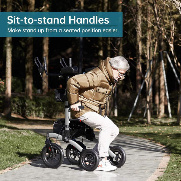 HFK-9240-2 All Terrain Dual-Brake Upright Walker with Seat and 12" wheels