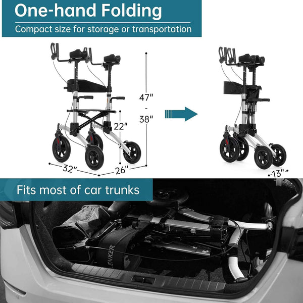 HFK-9240-2 All Terrain Dual-Brake Upright Walker with Seat and 12" wheels
