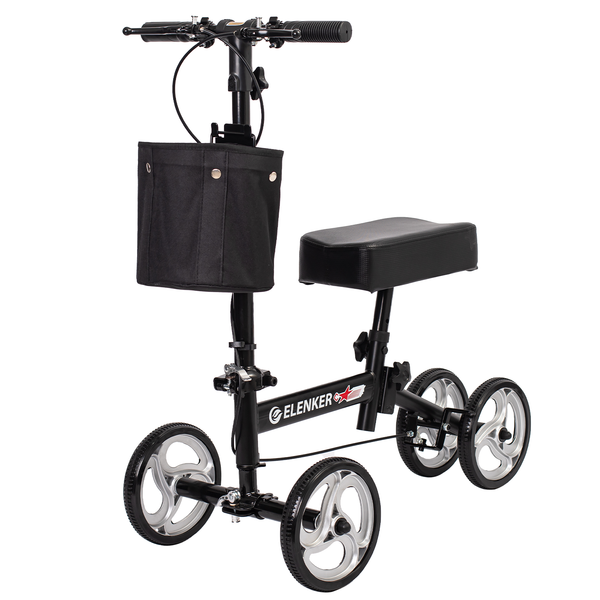 ELENKER® YF-9003B Knee Scooter With Basket Dual Braking System For Ankle And Foot Injured Black