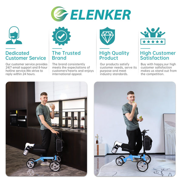 ELENKER® YF-9003D Steerable Knee Walker with 10in Front Wheels Deluxe Medical Scooter for Foot Injuries Compact Crutches Alternative Blue Refurbished