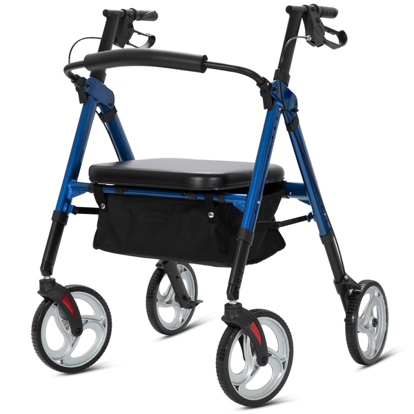 ELENKER® 9219 Heavy Duty Rollator Walker with Extra Wide Padded Seat, Bariatric Rolling Walker, 10" Wheels, Supports up to 500lbs, Fully Adjustment Frame for Seniors blue
