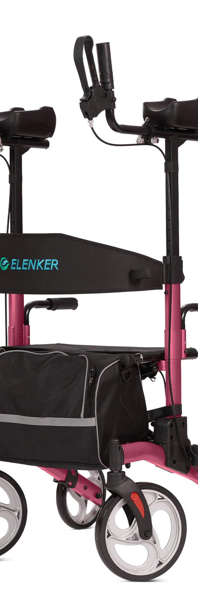 Elenker HFK-9240 Dual-Brake Upright Walker with Seat and 10" Wheels
