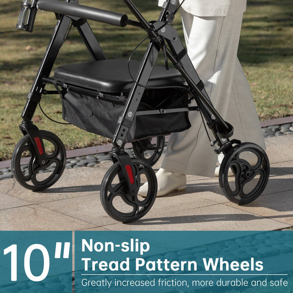 YF-9007A Dual-Brake Heavy Duty Rollator Walker 10" wheels