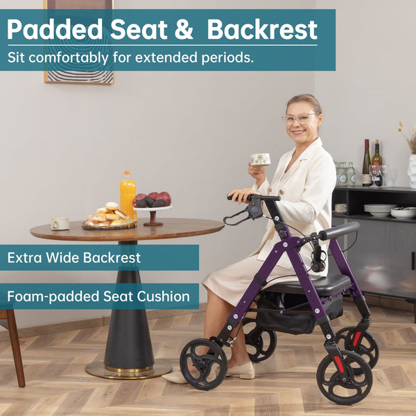 YF-9007A Dual-Brake Heavy Duty Rollator Walker 10" wheels