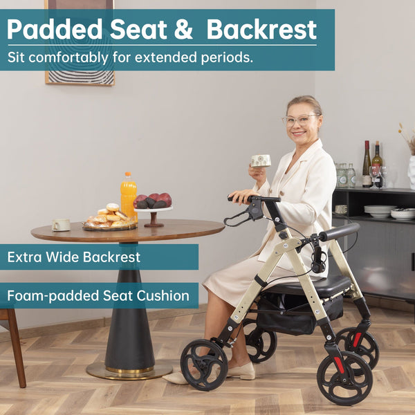 YF-9007A Dual-Brake Heavy Duty Rollator Walker 10" wheels