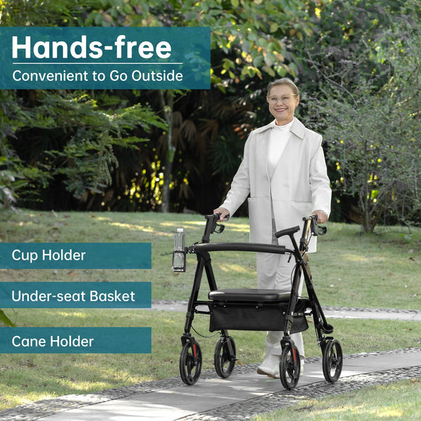 YF-9007A Dual-Brake Heavy Duty Rollator Walker 10" wheels