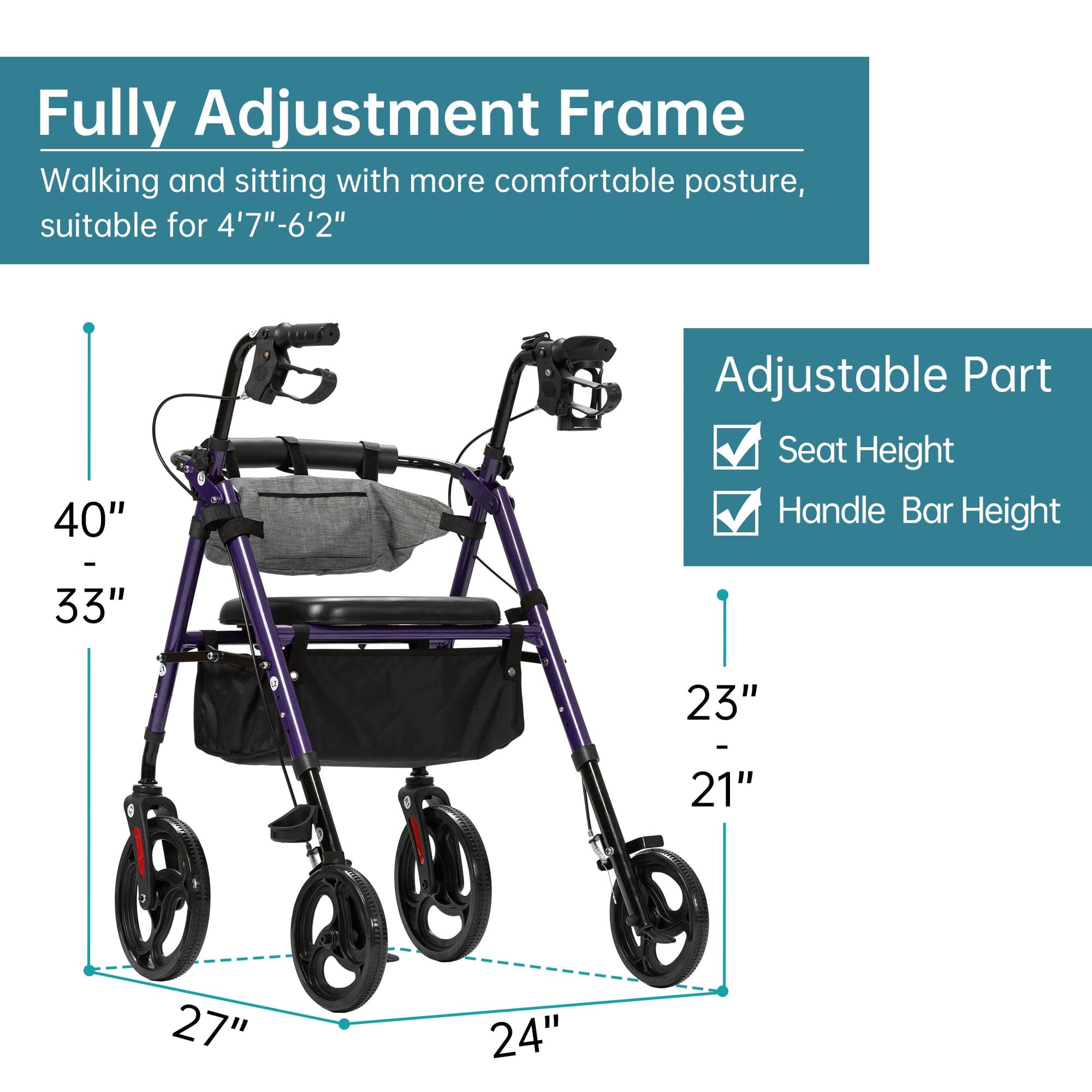 YF-9007C Dual-Brake Rollator Walker 10