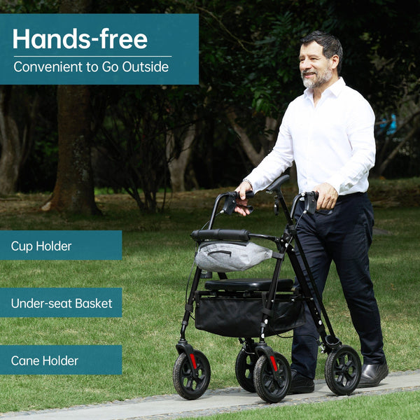 YF-9007E All-Terrain Dual-Brake Rollator Walker 10" Wheels