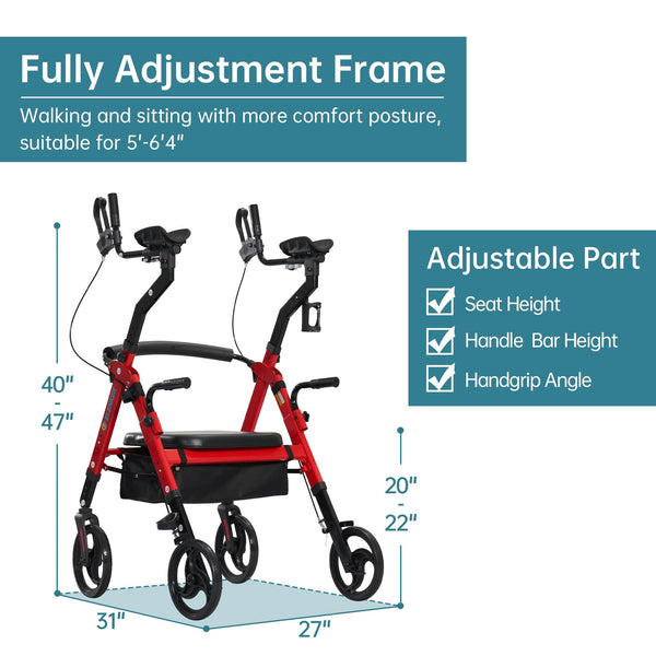 YF-9008A Dual-Brake Heavy Duty Upright Walker 10" Wheels