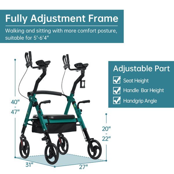 YF-9008A Dual-Brake Heavy Duty Upright Walker 10" Wheels