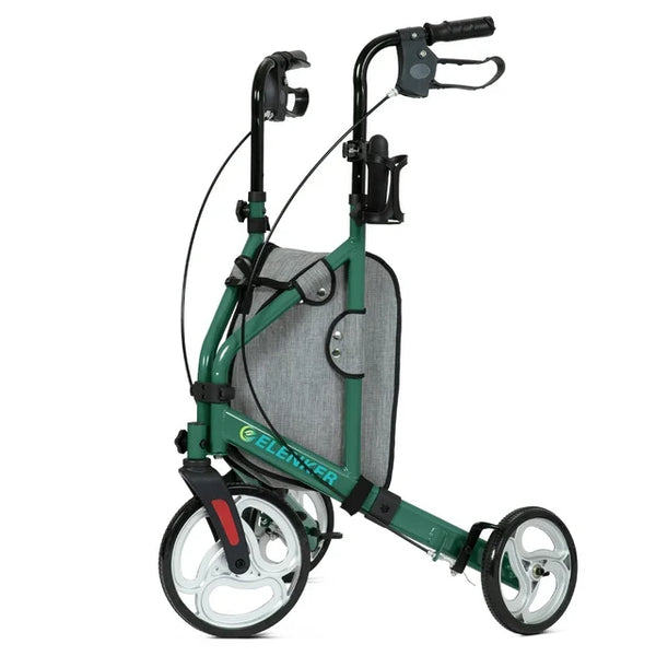 ELENKER YF-9006 3 Wheel Rollator Walker for Seniors, Three Wheeled Mobility Aid with 10” Wheels and Zipper Storage Pouch, Foldable, Narrow for Small & Tight Spaces NEW