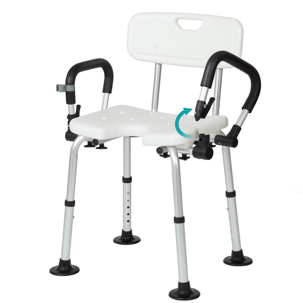 ELENKER® Shower Chair with Cutout Seat, Medical Shower Seat Bath Chair with Large Non-Slip Tips and Flip-up Armrests for Elderly, Disabled and Pregnant Women