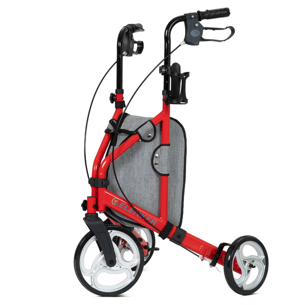 ELENKER YF-9006 3 Wheel Rollator Walker for Seniors, Three Wheeled Mobility Aid with 10” Wheels and Zipper Storage Pouch, Foldable, Narrow for Small & Tight Spaces Red