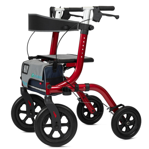 ELENKER ® HFK-9210KDB  All-Terrain Rollator Walker with Seat, Outdoor Rolling Walker, 12” Non-Pneumatic Tire Front Wheels, Compact Folding Design for Seniors Red