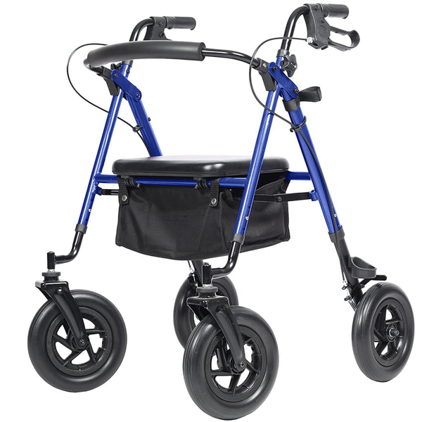 ELENKER ® HFK-9236D4 All-Terrain Rollator Walker with 10” Rubber Wheels, Padded Seat & Backrest, Under-seat Basket for Seniors Blue