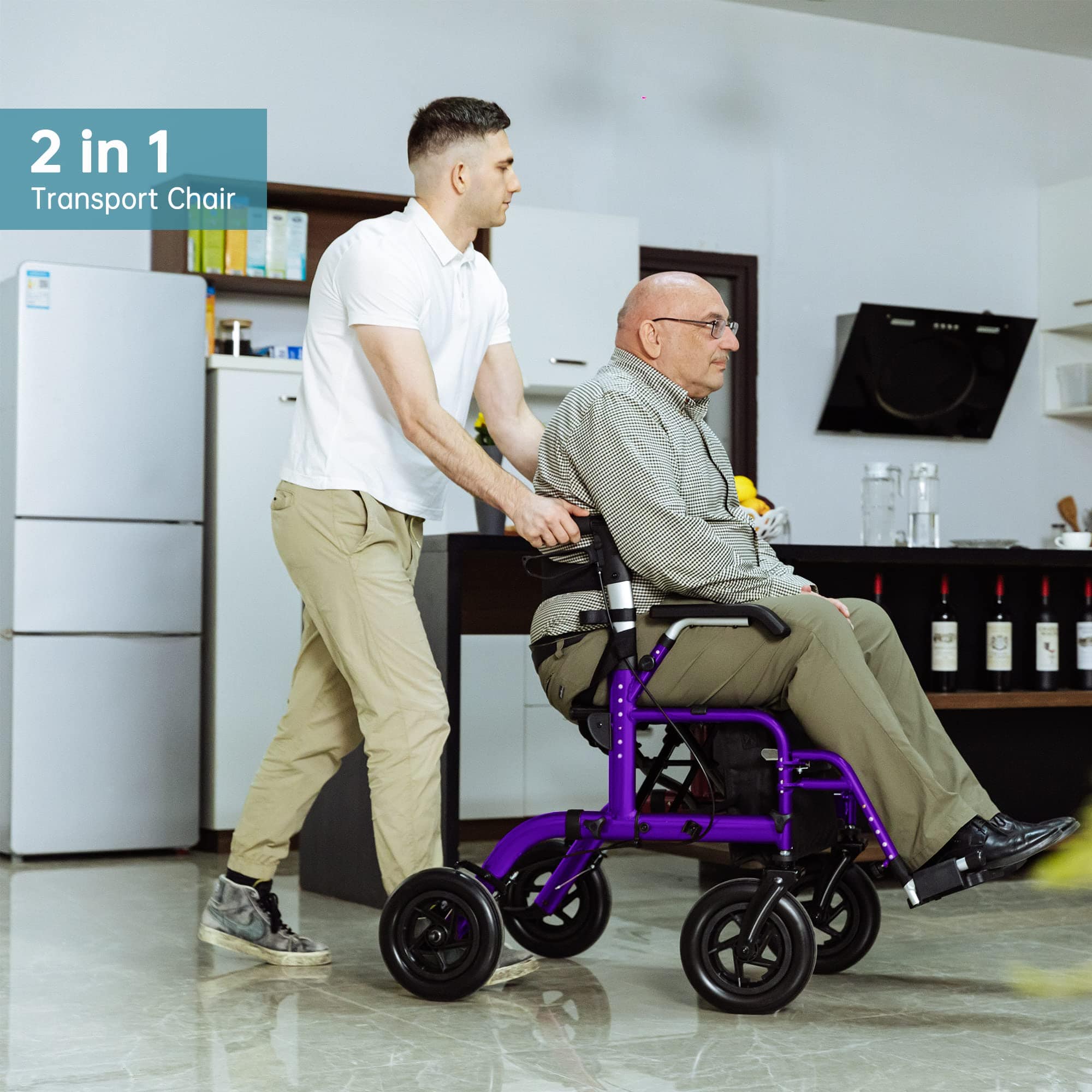 Elenker® HFK-9213-5 All-Terrain 2 in 1 Rollator Walker 10” Purple