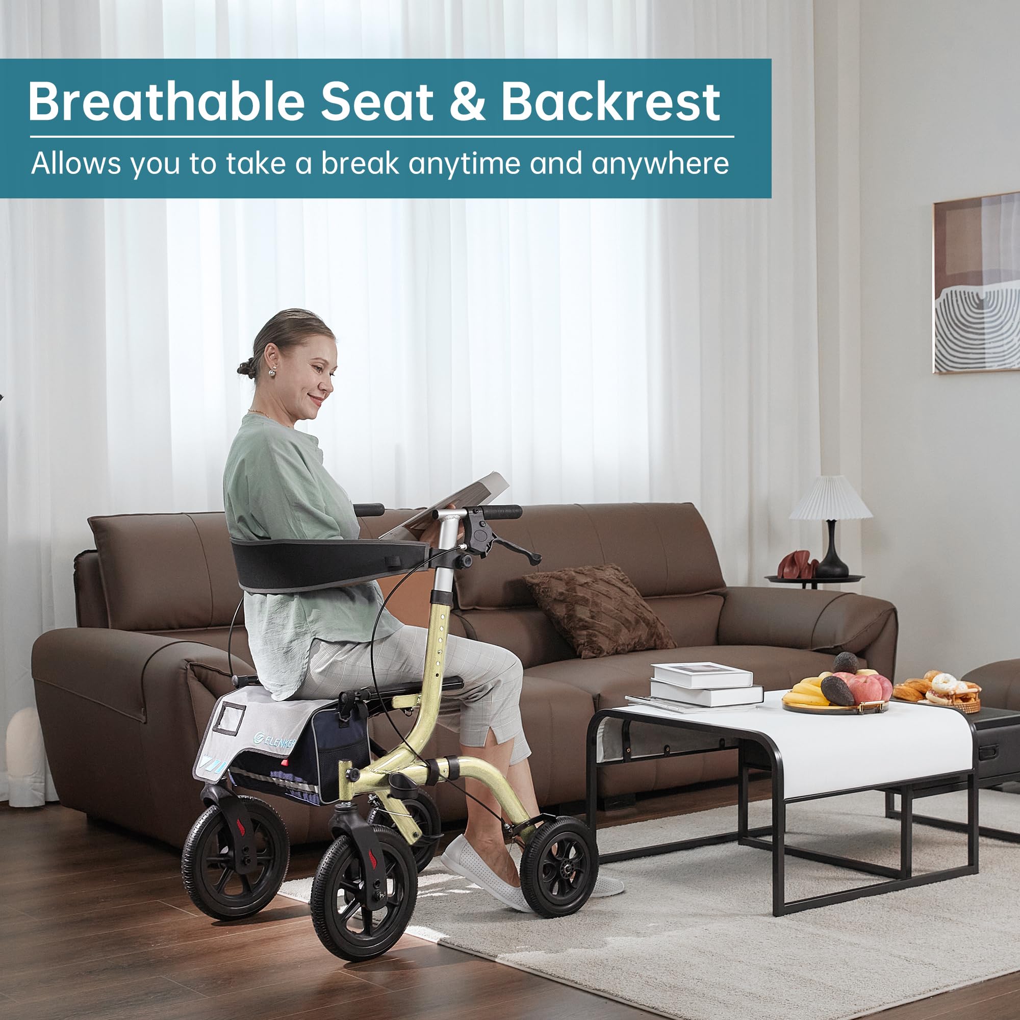 HFK-9210KDB All Terrain Dual-Brake Rollator Walker 12