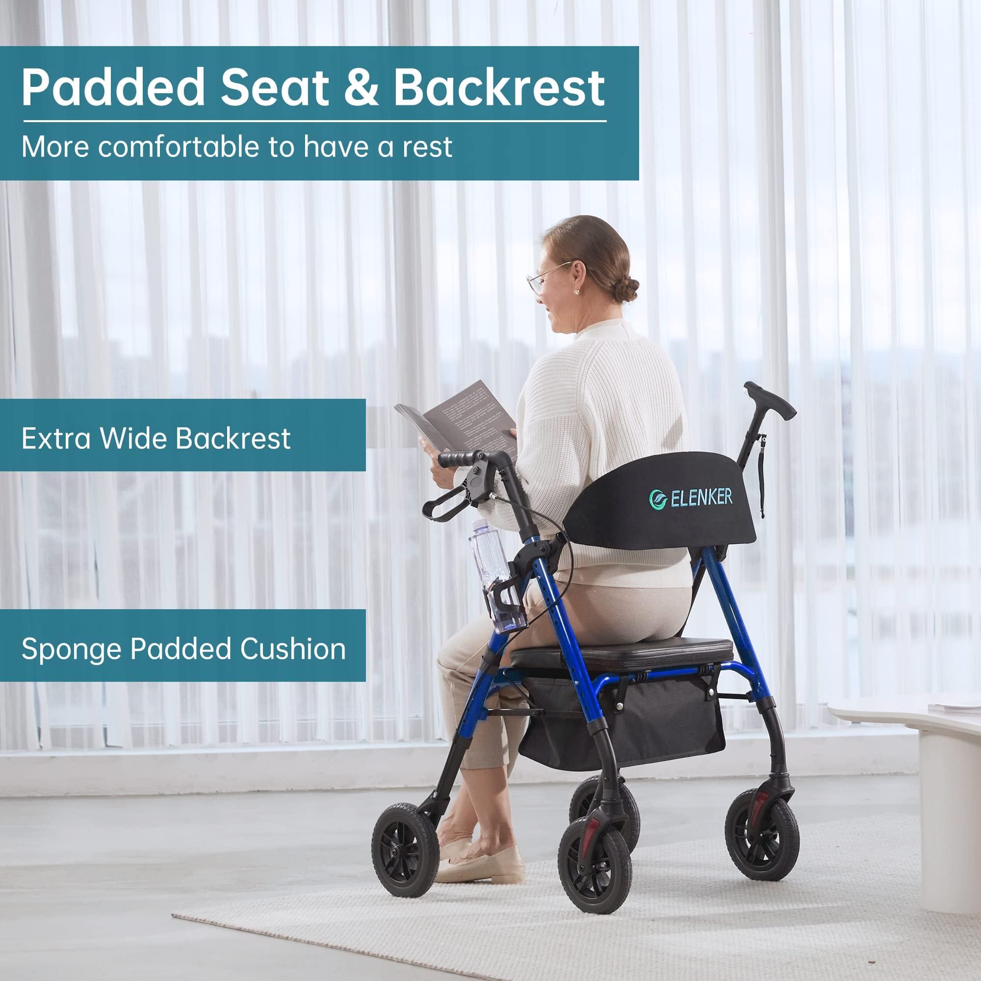 ELENKER® KLD-9218 All-Terrain Rollator Walker 8” Blue