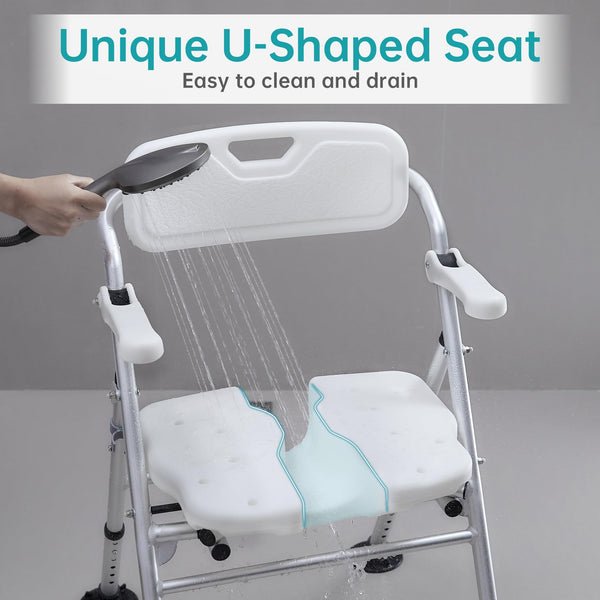 ELENKER® Folding Shower Chair, Fodable Shower Seat Bath Chair with Large Suction Cups and U-Shaped Seat for Easy Cleaning