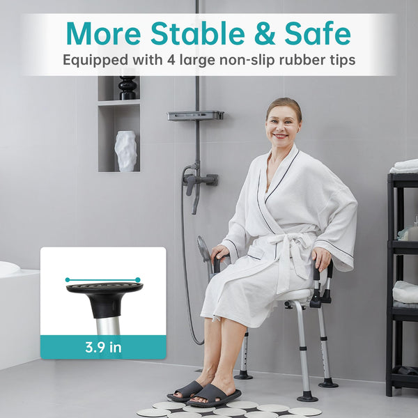 ELENKER® Shower Chair with Cutout Seat, Medical Shower Seat Bath Chair with Large Non-Slip Tips and Flip-up Armrests for Elderly, Disabled and Pregnant Women