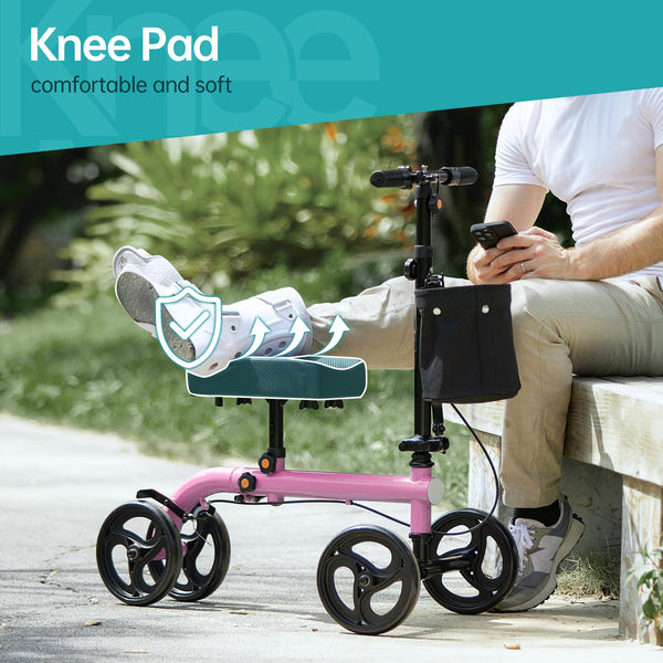 ELENKER ® KGH-9164 Affordable Knee Scooter, Maneuverable Knee Walker, Portable Knee Scooters for Foot Injuries Crutches Alternative Pink